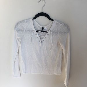 Sheer Lace-Up Long Sleeve